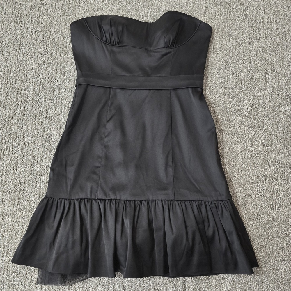 NWT BCBG Max Azria 6 Black Strapless Cocktail Dress Ruffle Hem $268